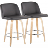 Toriano 24" Swivel Counter Stool in Natural Wood & Grey Leatherette with Chrome Footrest (Set of 2)